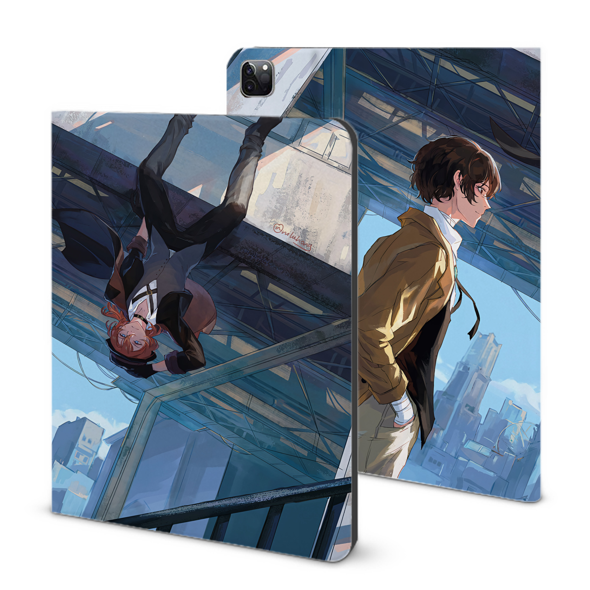 （画像用） 文豪ストレイドッグス Bungo Stray Dogs IPad ケース ブック型 PUレザー TPU 耐衝撃 軽量 薄型 ペン収納なし 全面保護 IPad 各モデル対応